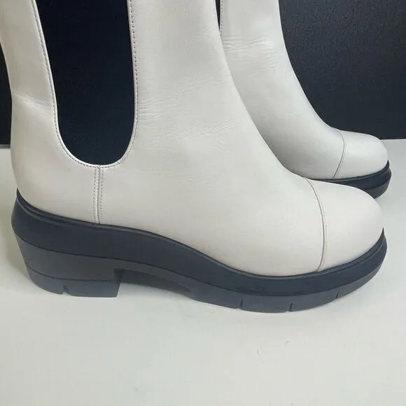 Stuart‎ Weitzman white pull on boots, chunky, white leather, platform, size 10,