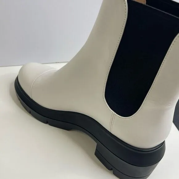 Stuart‎ Weitzman white pull on boots, chunky, white leather, platform, size 10,