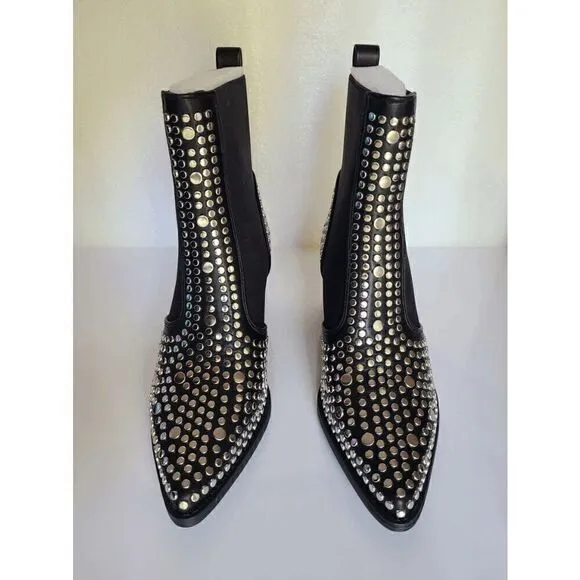 Studded Ankle Boots Block Chunky Heels Chelsea Shoes Slip On SIZE 6,5 NEW IN BOX