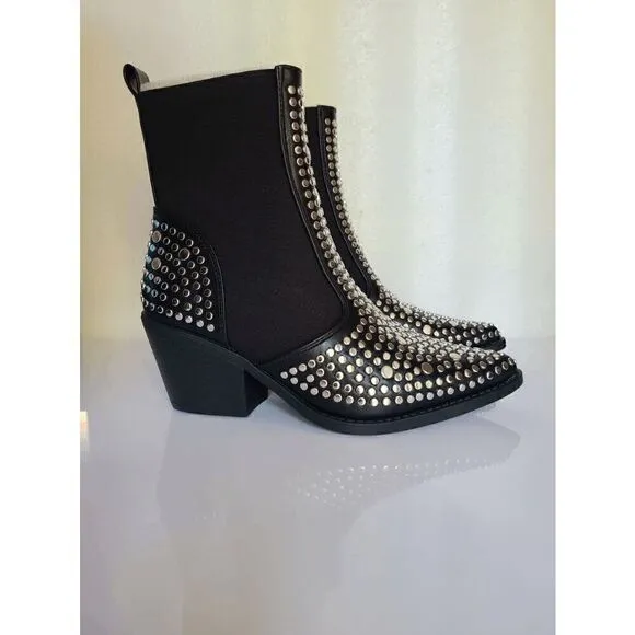 Studded Ankle Boots Block Chunky Heels Chelsea Shoes Slip On SIZE 6,5 NEW IN BOX