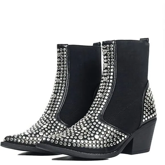 Studded Ankle Boots Block Chunky Heels Chelsea Shoes Slip On SIZE 6,5 NEW IN BOX