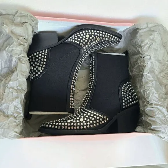 Studded Ankle Boots Block Chunky Heels Chelsea Shoes Slip On SIZE 6,5 NEW IN BOX