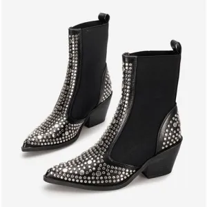 Studded Ankle Boots Block Chunky Heels Chelsea Shoes Slip On SIZE 6,5 NEW IN BOX