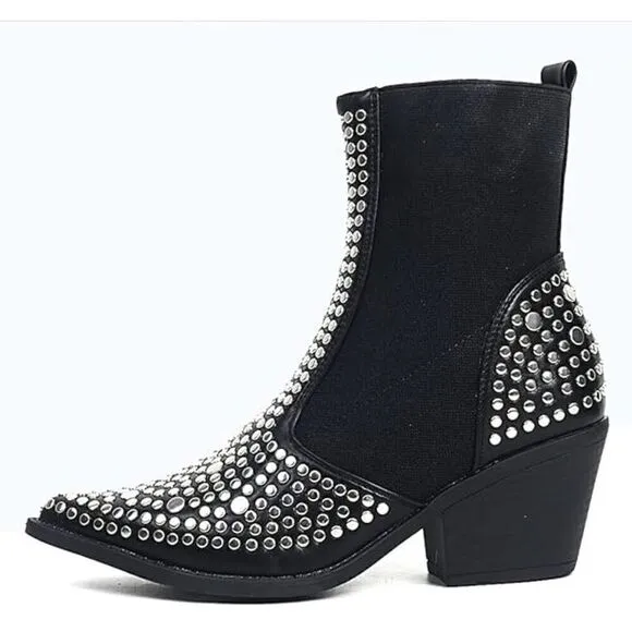 Studded Ankle Boots Block Chunky Heels Chelsea Shoes Slip On SIZE 6,5 NEW IN BOX