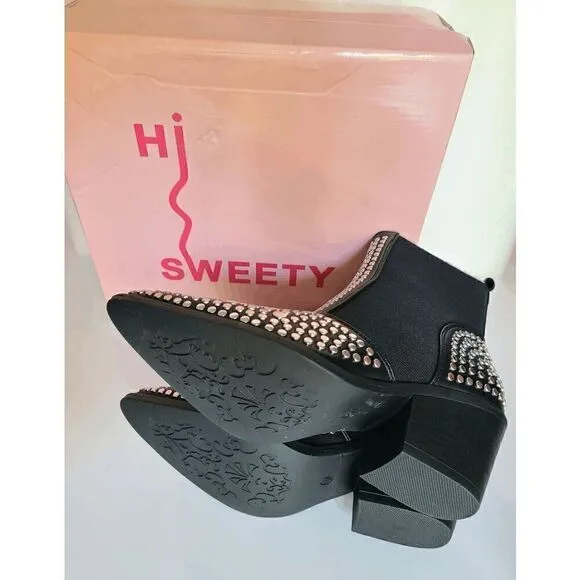 Studded Ankle Boots Block Chunky Heels Chelsea Shoes Slip On SIZE 6,5 NEW IN BOX