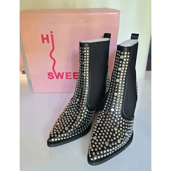 Studded Ankle Boots Block Chunky Heels Chelsea Shoes Slip On SIZE 6,5 NEW IN BOX
