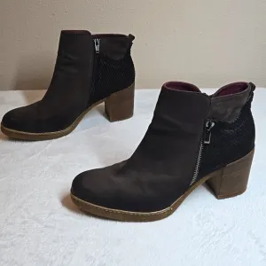 Sundance Cantabria Textured Leather Stacked Heel Boots Brown Women's 9/40
