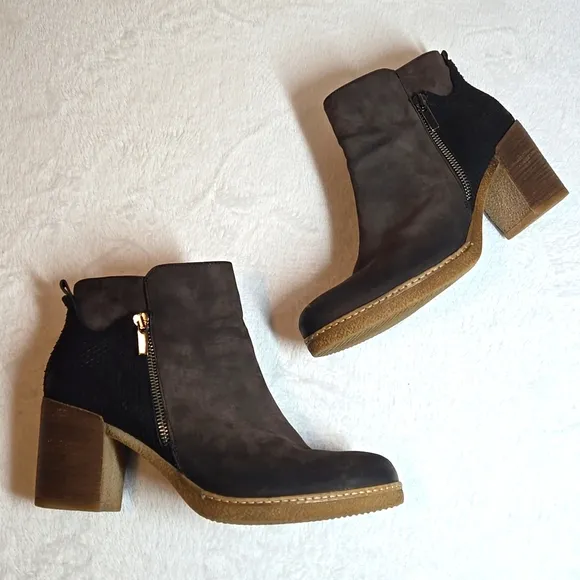 Sundance Cantabria Textured Leather Stacked Heel Boots Brown Women's 9/40