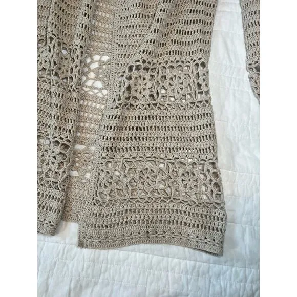 Sundance Fosette Cardigan Crochet Tan/Sand Sz XS Bohocore Hippy 70s EUC Cotton