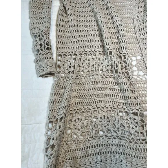 Sundance Fosette Cardigan Crochet Tan/Sand Sz XS Bohocore Hippy 70s EUC Cotton