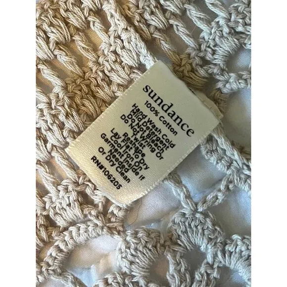 Sundance Fosette Cardigan Crochet Tan/Sand Sz XS Bohocore Hippy 70s EUC Cotton