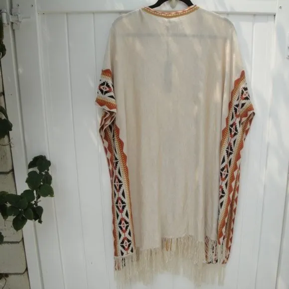 Sundance Poncho Women's Idol Mind Boho Southwestern Gold Cream S-M New Fringe