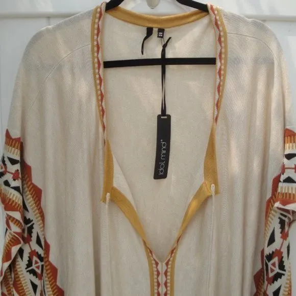 Sundance Poncho Women's Idol Mind Boho Southwestern Gold Cream S-M New Fringe