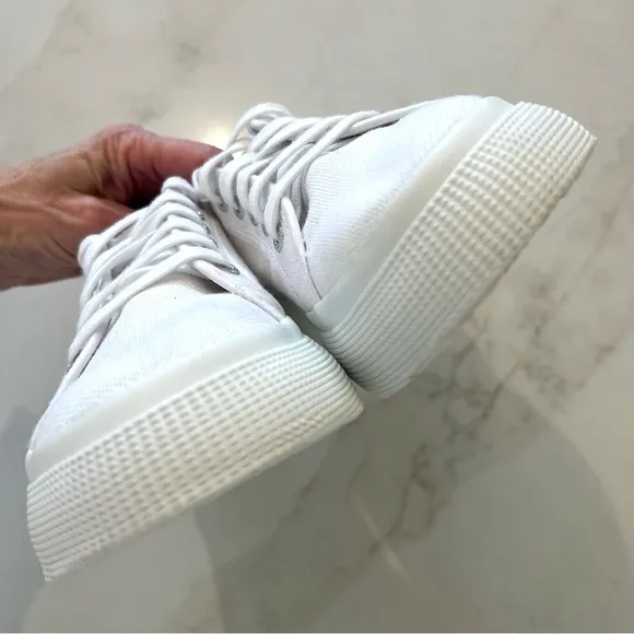 Superga White Canvas Platform Sneakers Size EU 39 US 8 Low Tops Textured…