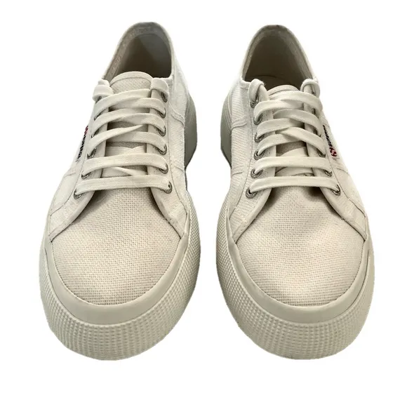 Superga White Canvas Platform Sneakers Size EU 39 US 8 Low Tops Textured…