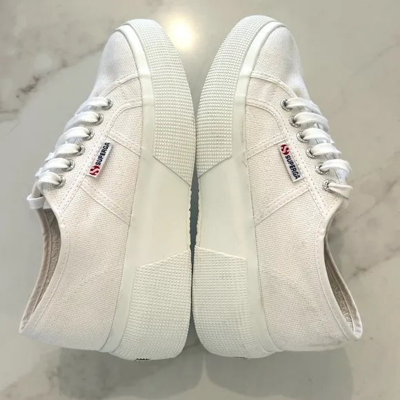 Superga White Canvas Platform Sneakers Size EU 39 US 8 Low Tops Textured…