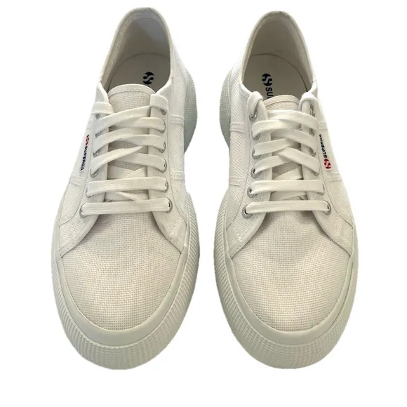 Superga White Canvas Platform Sneakers Size EU 39 US 8 Low Tops Textured…
