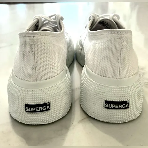 Superga White Canvas Platform Sneakers Size EU 39 US 8 Low Tops Textured…