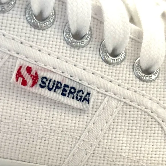 Superga White Canvas Platform Sneakers Size EU 39 US 8 Low Tops Textured…