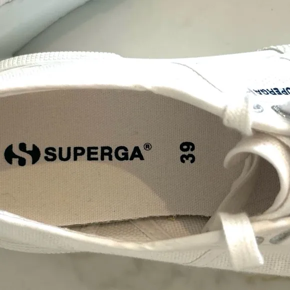 Superga White Canvas Platform Sneakers Size EU 39 US 8 Low Tops Textured…