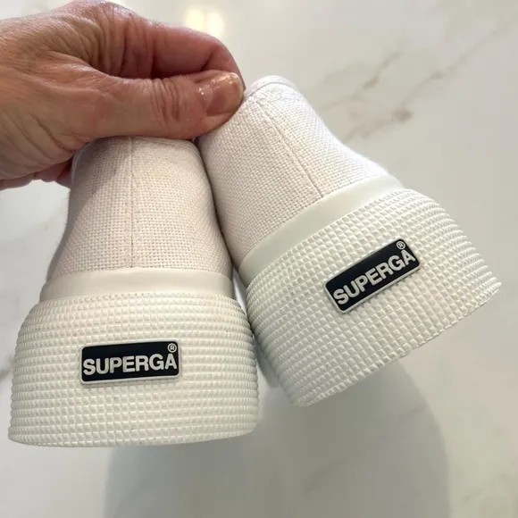 Superga White Canvas Platform Sneakers Size EU 39 US 8 Low Tops Textured…