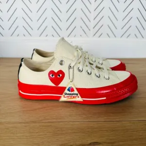❤️Sz 3 Converse Chuck 70 OX Comme Des Garçons Mens Shoes Heart Beige Red A01796C