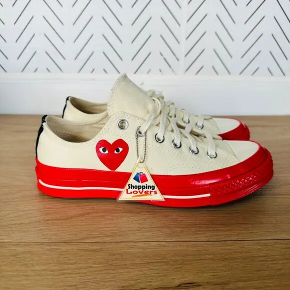 ❤️Sz 3 Converse Chuck 70 OX Comme Des Garçons Mens Shoes Heart Beige Red A01796C