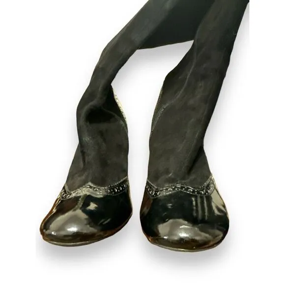 TAHARI vintage Oxford style Maxie leather upper knee boots sz 8.5 sleek edgy smo
