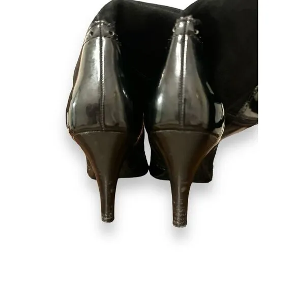 TAHARI vintage Oxford style Maxie leather upper knee boots sz 8.5 sleek edgy smo