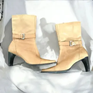 Tan Y2K Leather Heeled Boots  western boho 7M