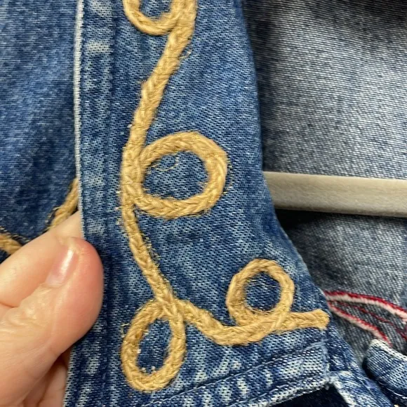 Tantrums western boots embroidered rope trim sequins large denim vintage…