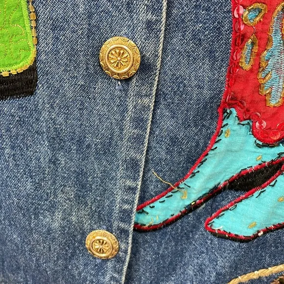 Tantrums western boots embroidered rope trim sequins large denim vintage…