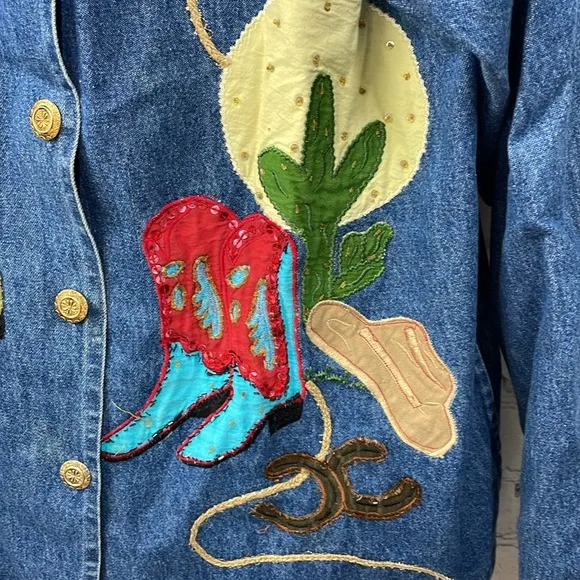 Tantrums western boots embroidered rope trim sequins large denim vintage…