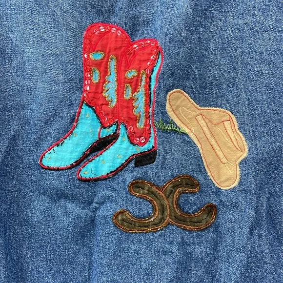 Tantrums western boots embroidered rope trim sequins large denim vintage…