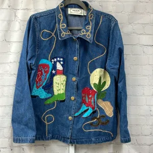 Tantrums western boots embroidered rope trim sequins large denim vintage…