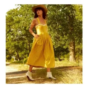The Great Laurel Striped Midi Dress in Sunburst Stripes Yellow Size S