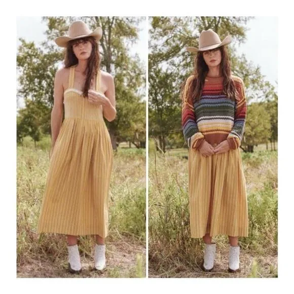 The Great Laurel Striped Midi Dress in Sunburst Stripes Yellow Size S