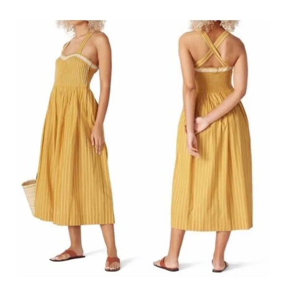 The Great Laurel Striped Midi Dress in Sunburst Stripes Yellow Size S