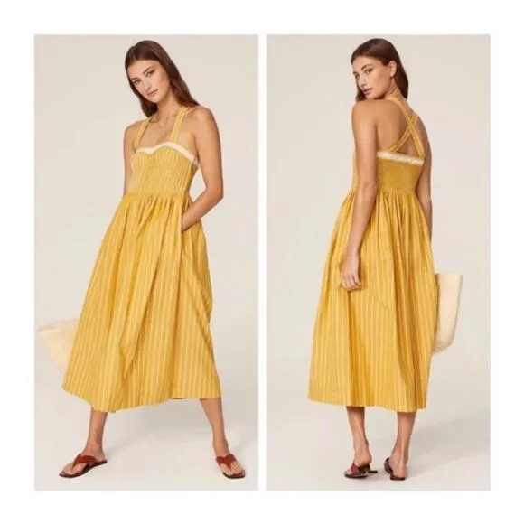 The Great Laurel Striped Midi Dress in Sunburst Stripes Yellow Size S