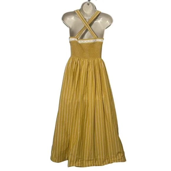 The Great Laurel Striped Midi Dress in Sunburst Stripes Yellow Size S