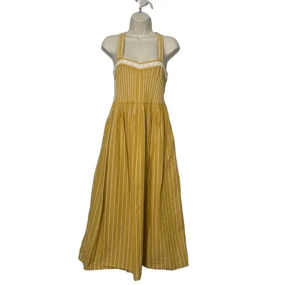 The Great Laurel Striped Midi Dress in Sunburst Stripes Yellow Size S