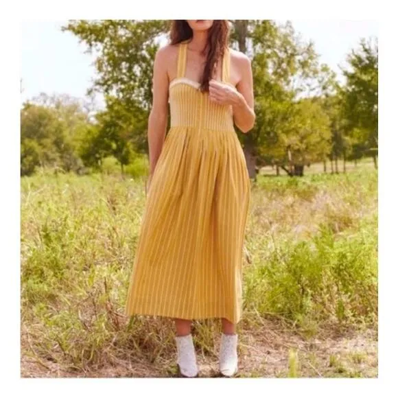 The Great Laurel Striped Midi Dress in Sunburst Stripes Yellow Size S