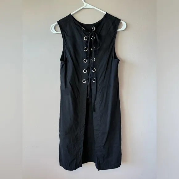Theory‎ Women’s Linen Blend Sleeveless Lace Up Little Black Dress Size 4