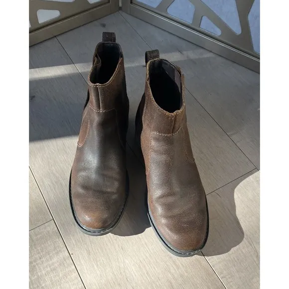 Timberland 61604 Leather Ankle Chelsea Boots Women 9 M Brown Low Heel