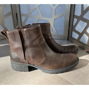 Timberland 61604 Leather Ankle Chelsea Boots Women 9 M Brown Low Heel