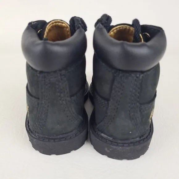 Timberland 6In Premium TODDLER Boots Outdoors Black Gold Leather Size 4