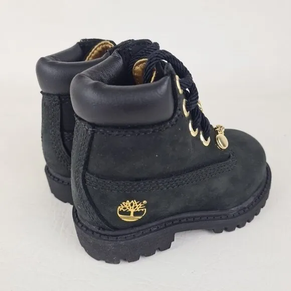 Timberland 6In Premium TODDLER Boots Outdoors Black Gold Leather Size 4