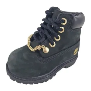 Timberland 6In Premium TODDLER Boots Outdoors Black Gold Leather Size 4