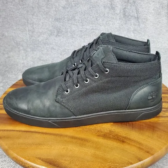 Timberland Chukka Boots Mens 11 Black Leather Fabric Groveton Casual Ankle Shoes