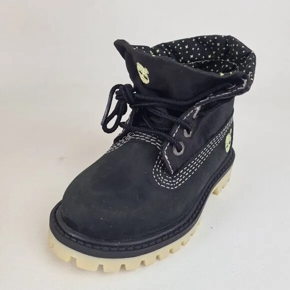 Timberland Roll Top TODDLER Glow Boots Waterproof Black Leather